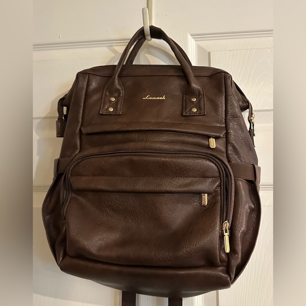Lovevook Brown Laptop High Quality PU Waterproof Leather Backpack